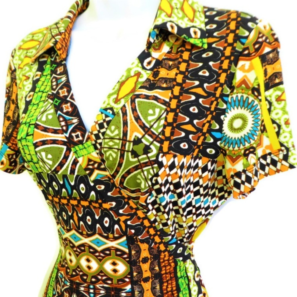 Calvin Klein Wrap Dress Mod Retro Psychedelic Knit Spandex 8 - Picture 4 of 8